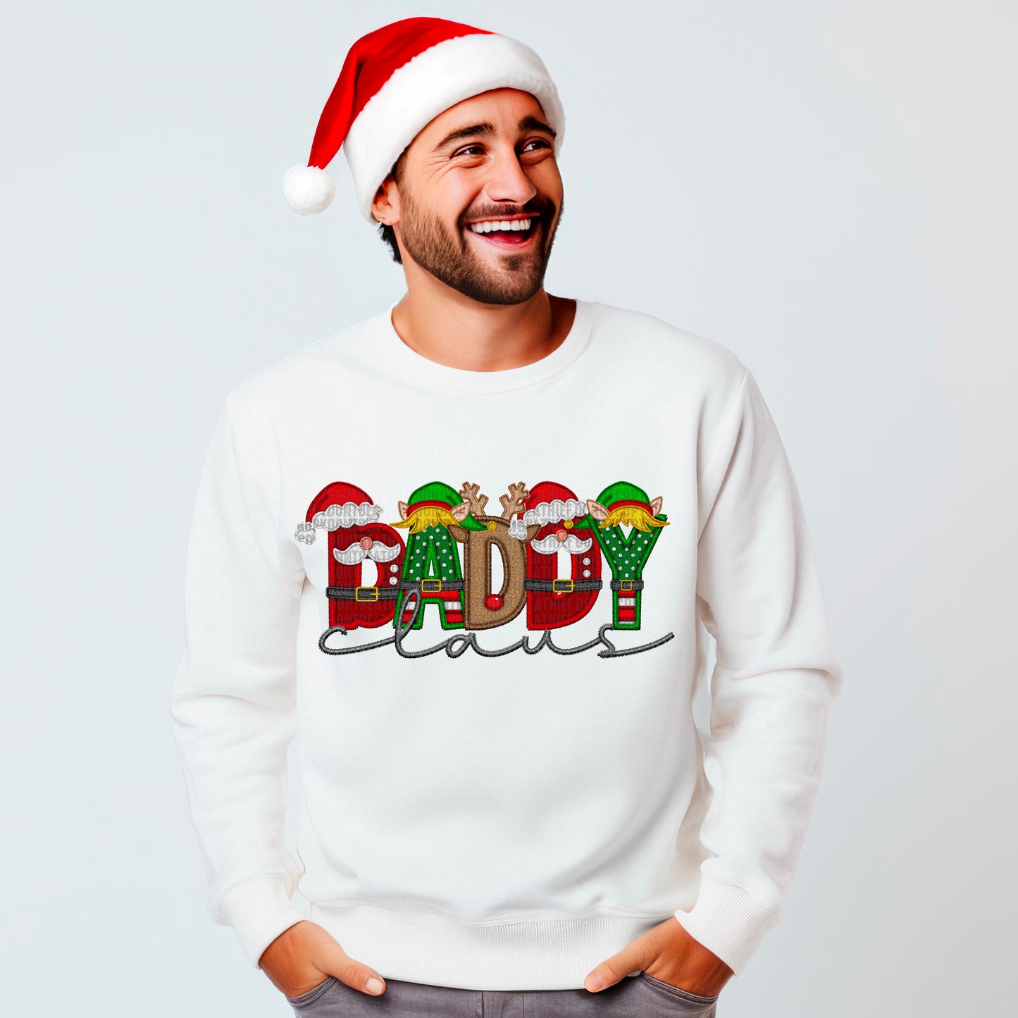 Christmas Daddy Claus Family Matching Faux Embroidery DTF Transfer Film SD084