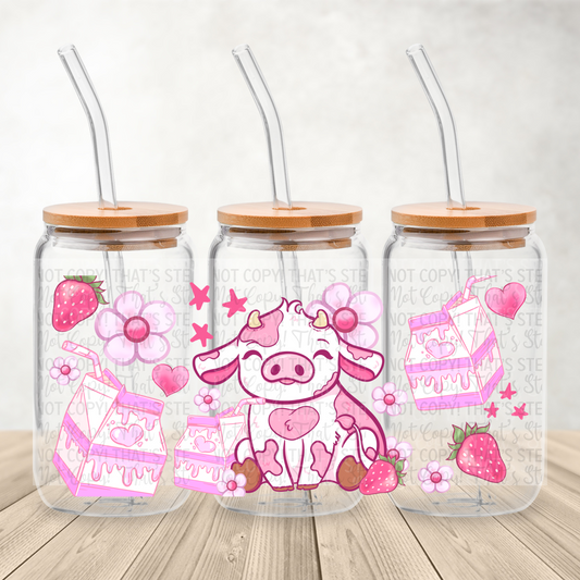 Strawberry Milk Cow no words 16oz UV DTF Transfer Film L035