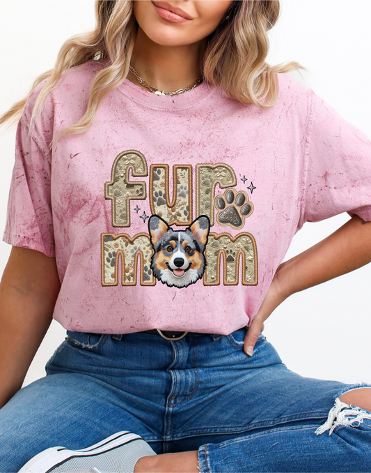 Corgi Dog Mom Fur Mom Faux Fabric - Faux Embroidered DTF Transfer Film