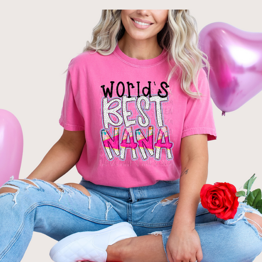 Pink Alpha Doodle Series - World’s Best Nana DTF Transfer Film IH035