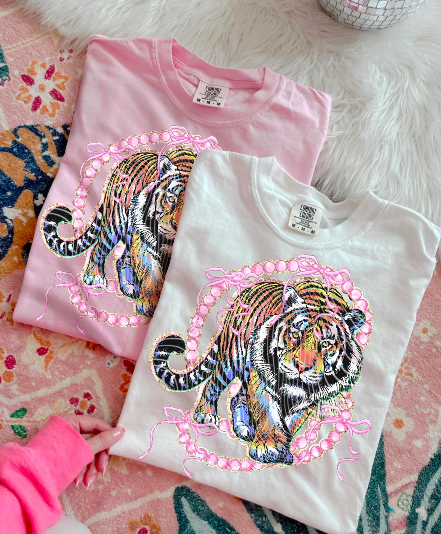 Pink pearls & Tiger DTF Transfer Film A055