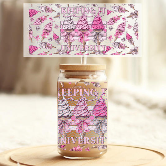 Keeping it Sweet University Ice cream - 16oz Glass UV DTF Transfer Film