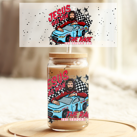 Jesus has won the race v2 - 16oz Glass UV DTF Transfer Film