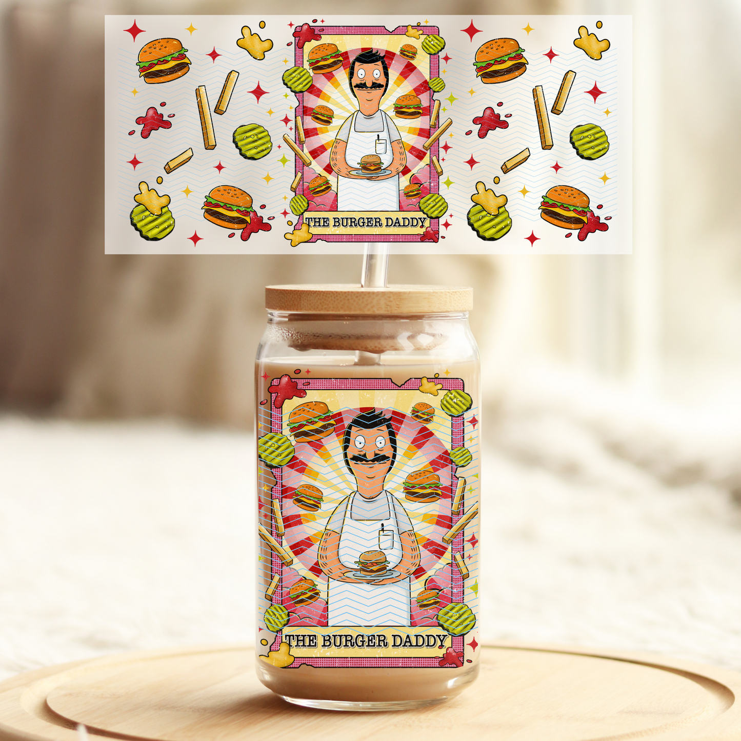 Bobies The Burger Daddy - 16oz Glass UV DTF Transfer Film