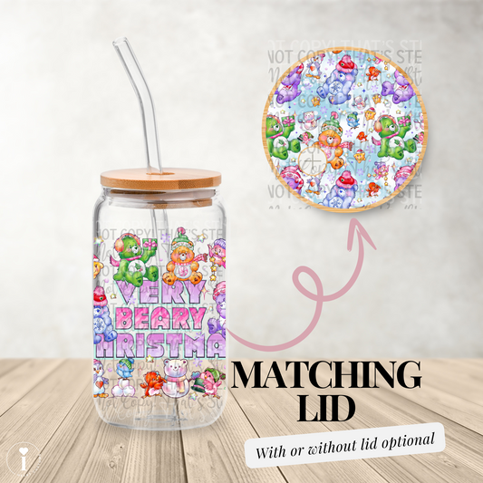 Very Berry Christmas Bear - 16oz UV DTF Transfer Film Wrap and Matching Lid G114