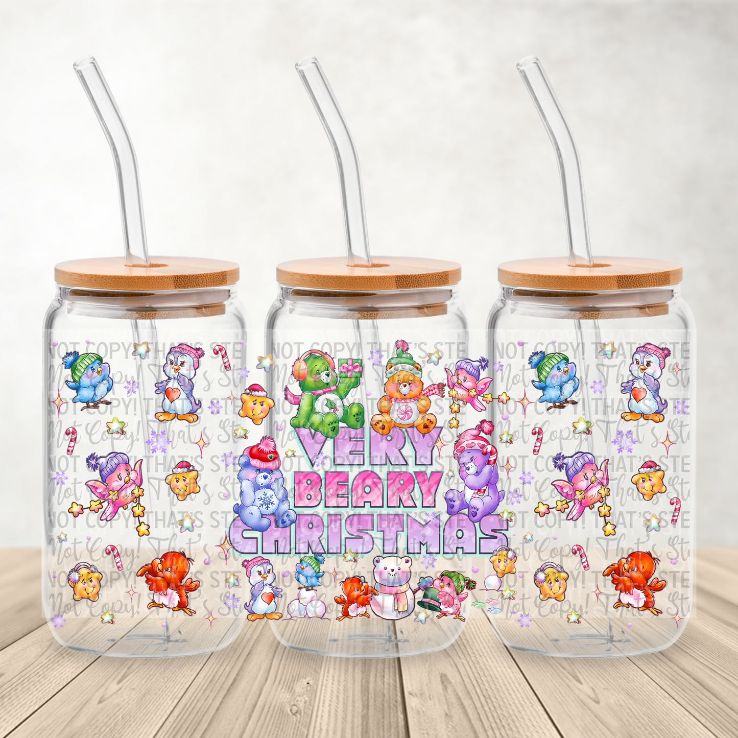 Very Berry Christmas Bear - 16oz UV DTF Transfer Film Wrap and Matching Lid G114