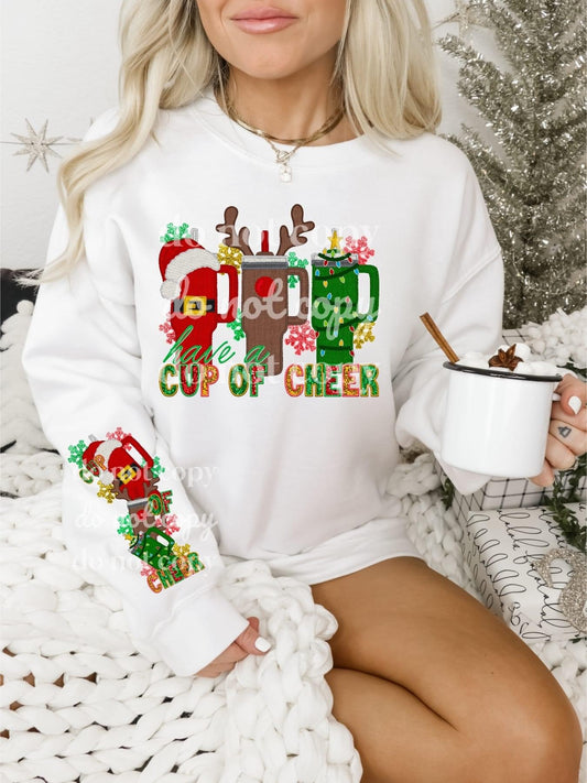 Matching DTF Series - Front & Sleeve - Faux Embroidered - Cups of Cheer