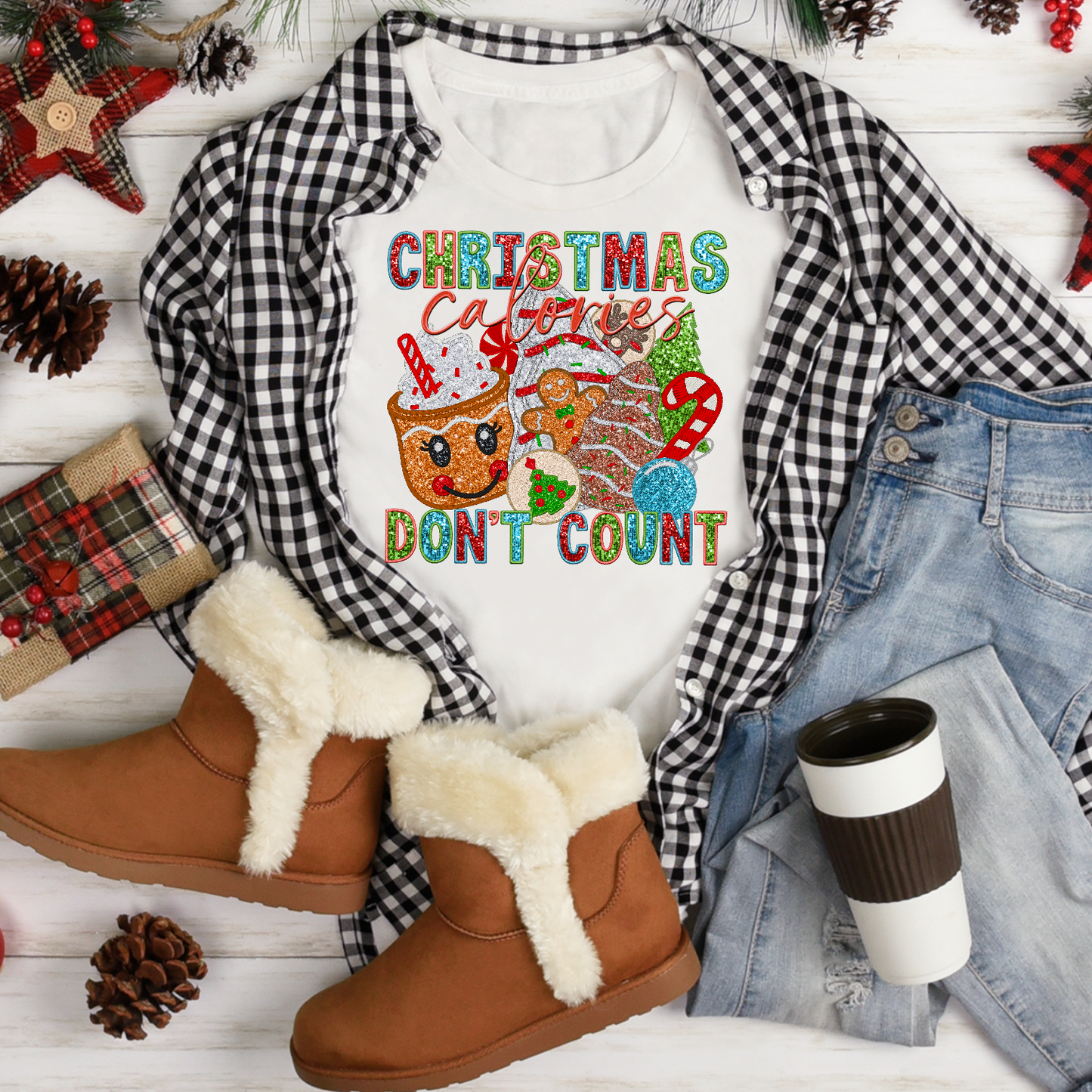 Christmas Calories don’t count Faux Sequin & Embroidered DTF Transfer Film 9227
