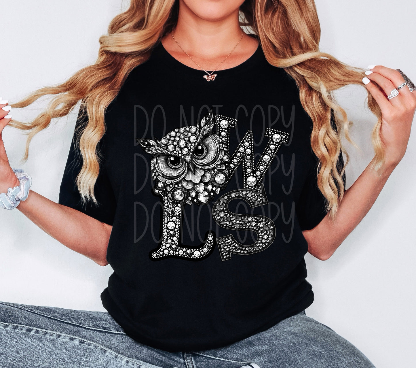 Sports Team Spirit - Owls - Faux Rhinestone Faux Embroidered DTF Transfer Film