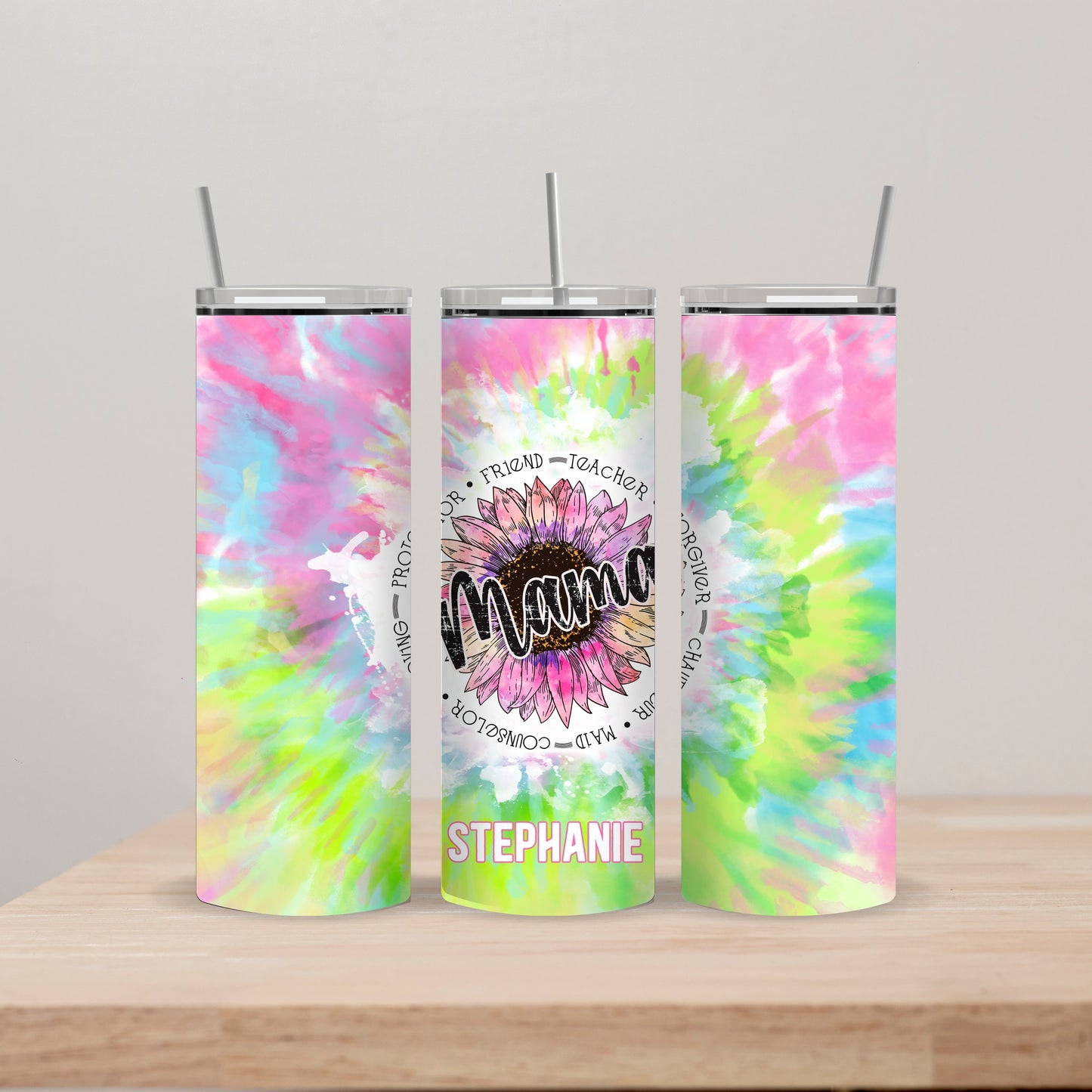 Tie-Dye Mama Tumbler with Name 20oz Straight Insulated Tumbler