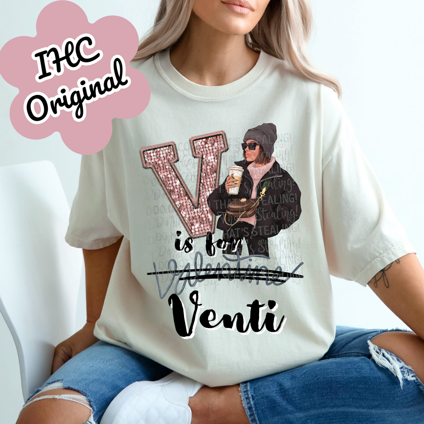 V is for Venti Girl Faux Sequin Faux Embroidered Dtf Transfer Film