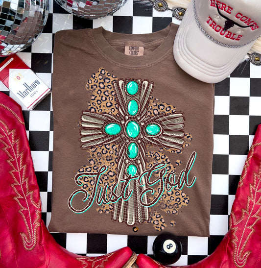 Just God Turquoise Cross DTF Transfer Film A055