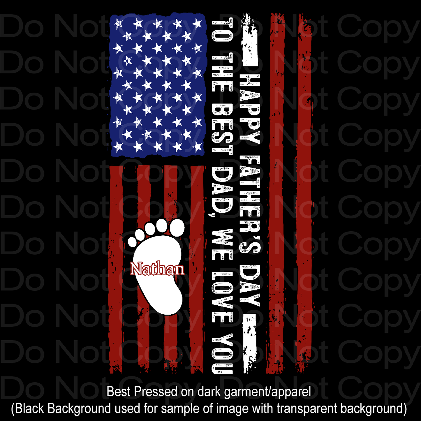 Customize it! US FLAG Best DAD Foot Print with Kid(s) Name, Up to 5 Names Transfer Film 5022
