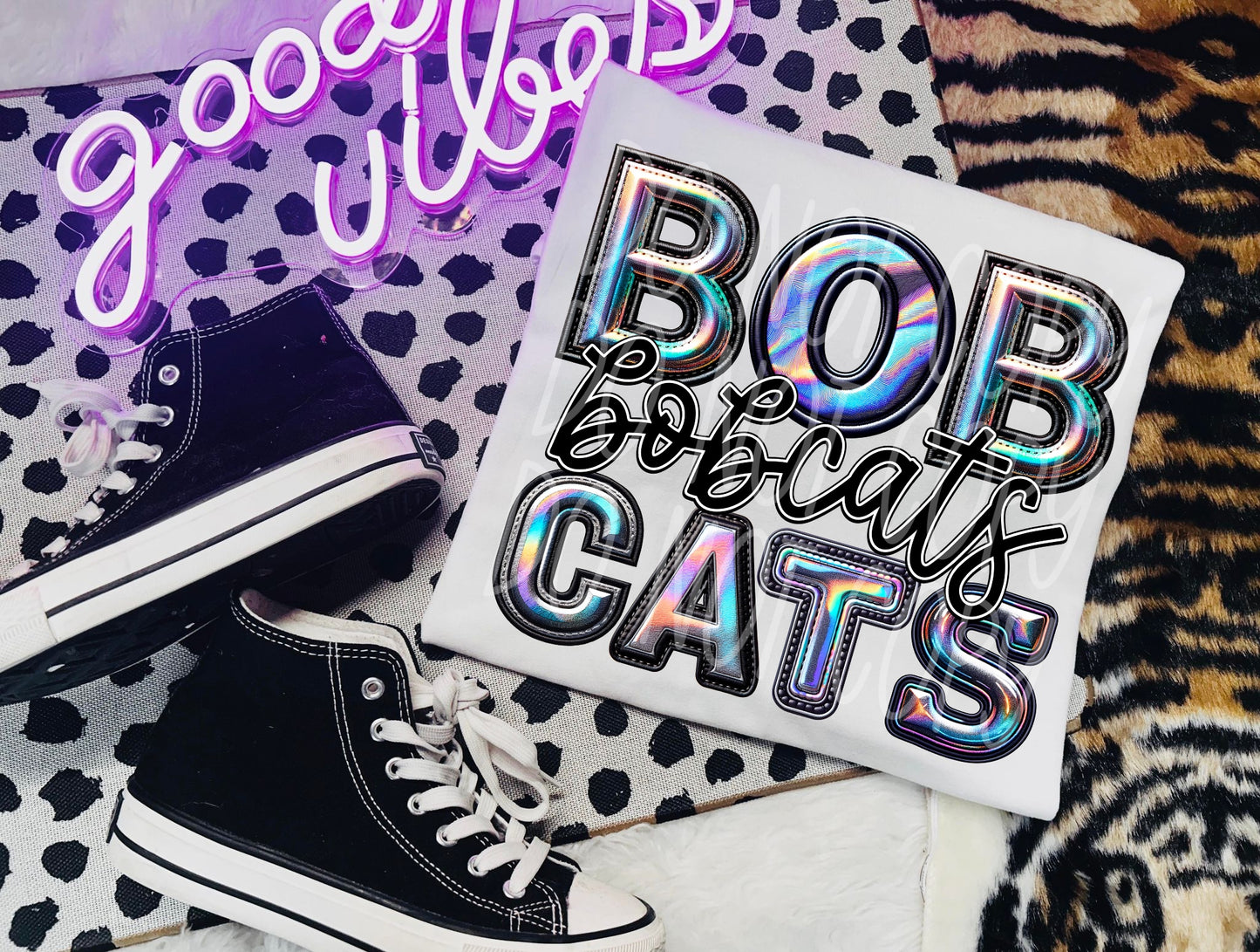 Faux Hologram Faux Embroidery Bobcats DTF Transfer Film