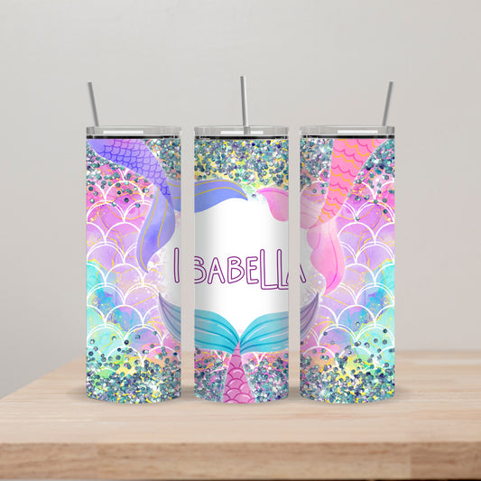Mermaid Tail Tumbler with Name 20oz Straight Insulated Tumbler