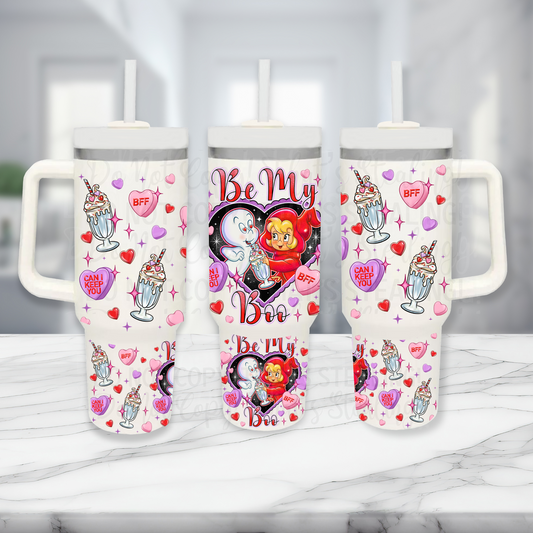 Be my Valentine Boo - TOP & BOTTOM SET - 40 oz Tumbler UV DTF Transfer Film G124