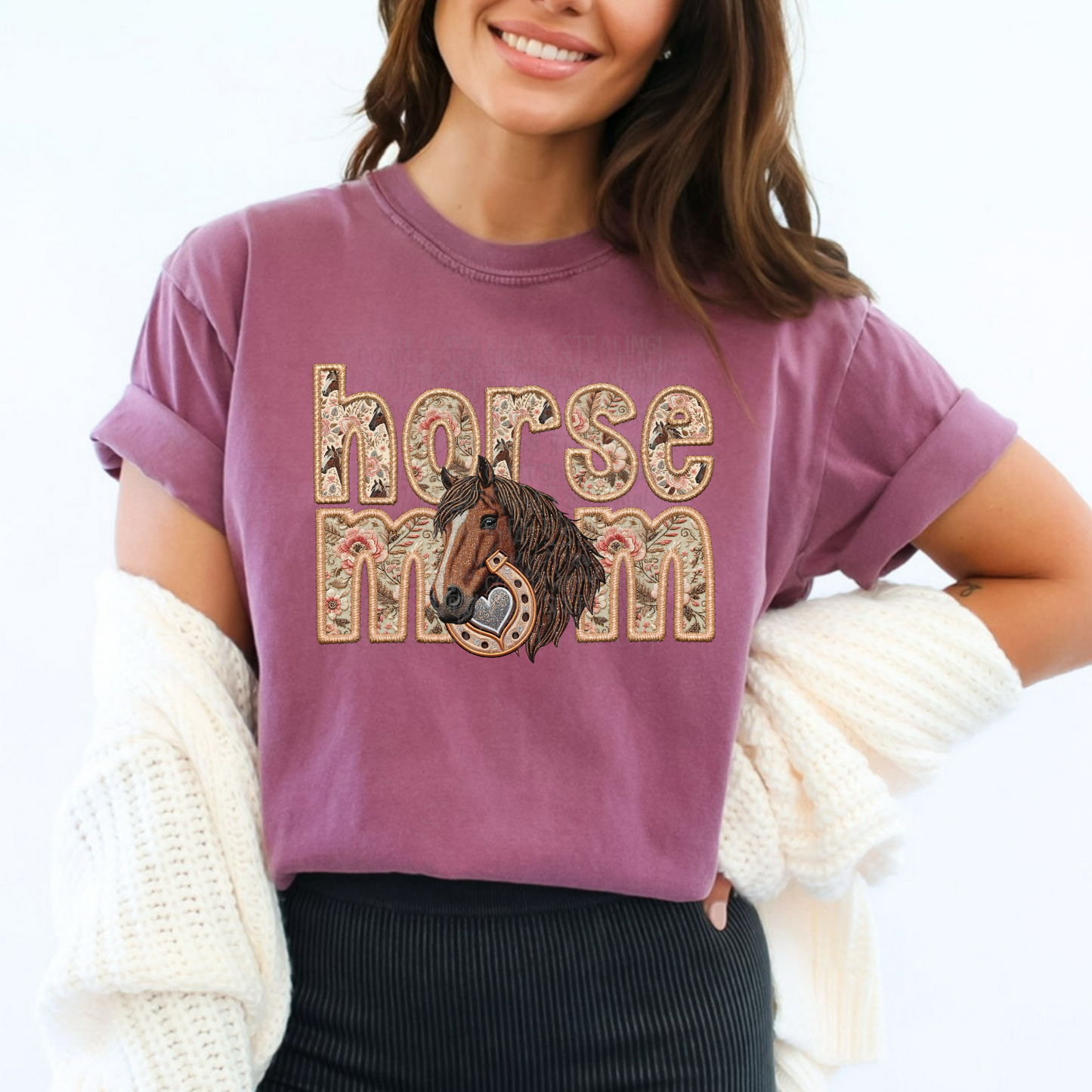 Floral Horse Mom Faux Embroidered DTF Transfer Film T024