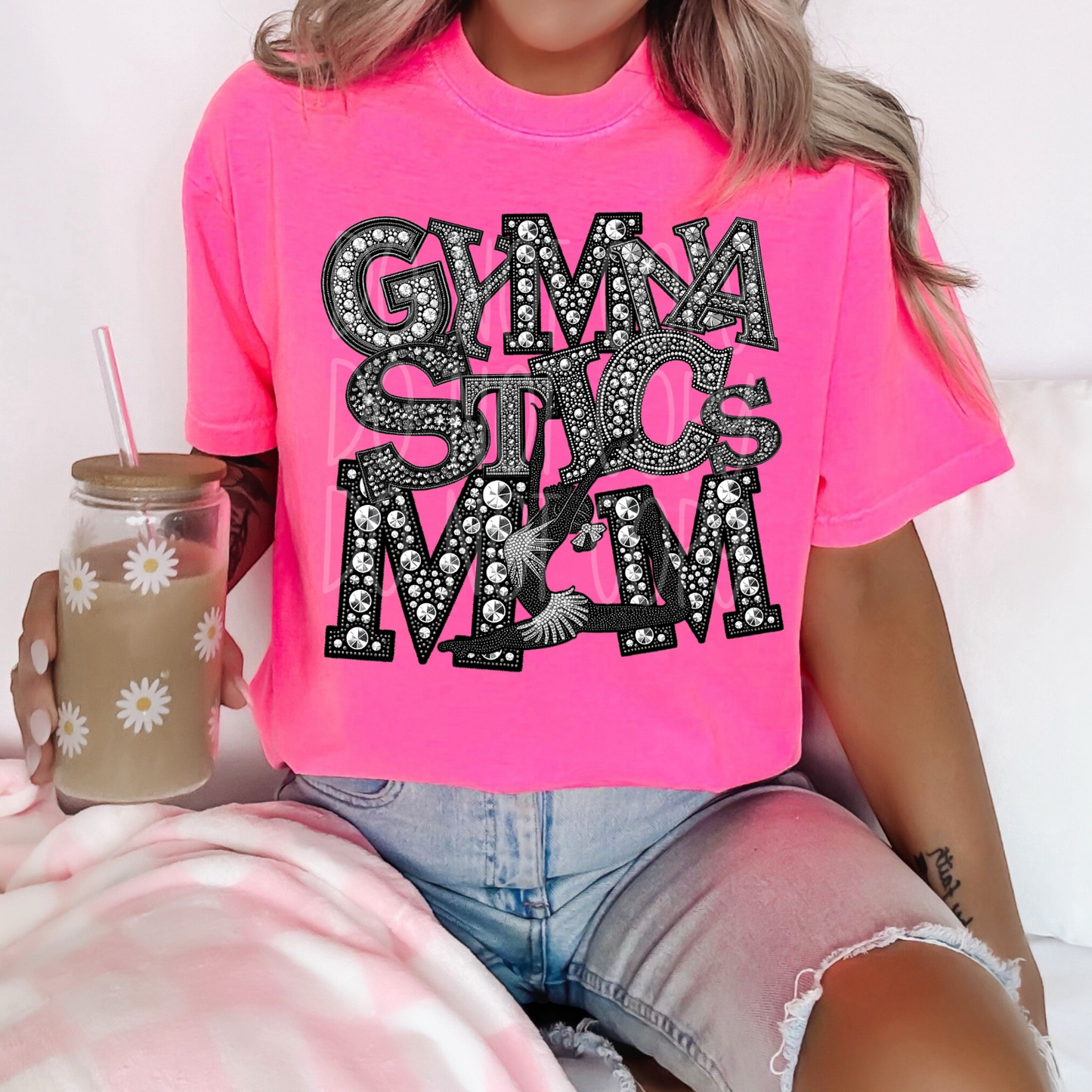 Gymnastics Mom - Faux Rhinestone Faux Embroidered DTF Transfer Film