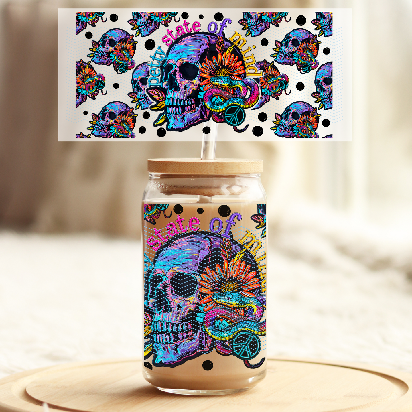 Petty State of mind v1 16oz Glass UV DTF Transfer Film