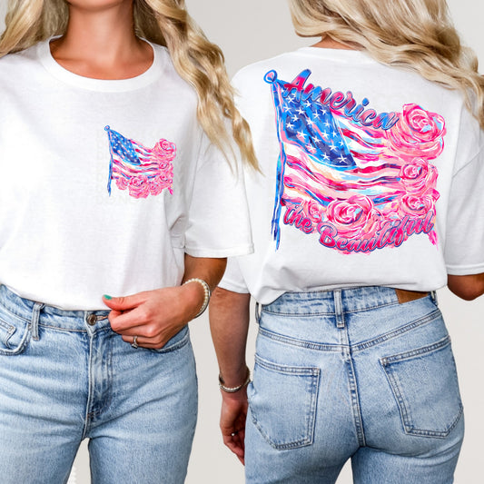 Pretty watercolor American Flag with matching front pocket DTF Transfer Film