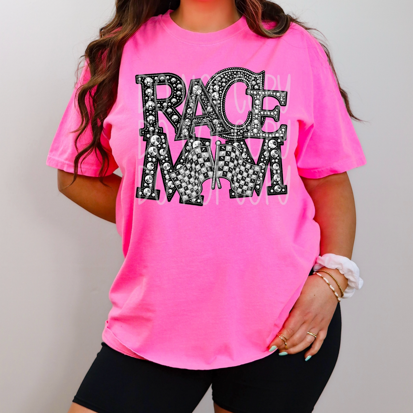 Race Mom - Faux Rhinestone Faux Embroidered DTF Transfer Film