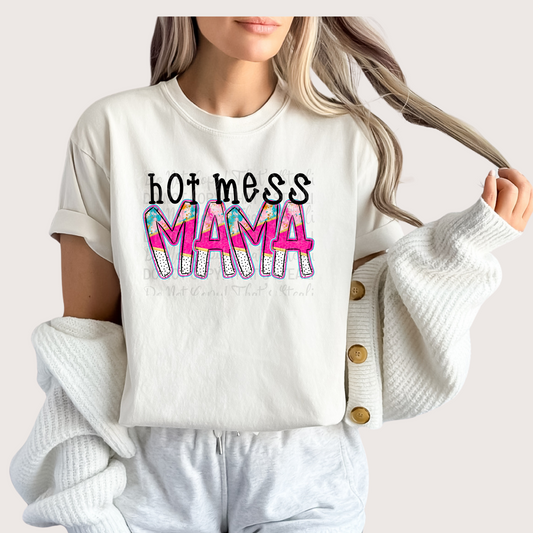 Pink Alpha Doodle Series - Hot Mess Mama DTF Transfer Film IH035