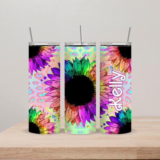 Rainbow Sunflower Tumbler with Name 20oz Straight Insulated Tumbler