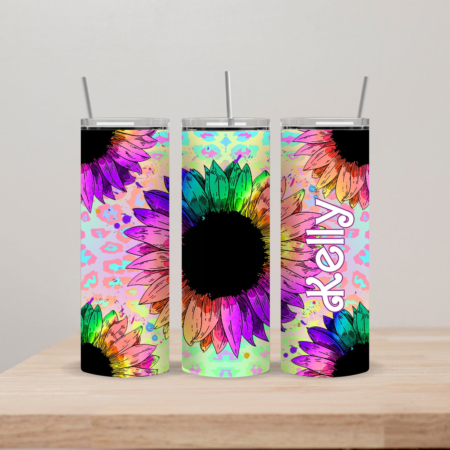 Rainbow Sunflower Tumbler with Name 20oz Straight Insulated Tumbler