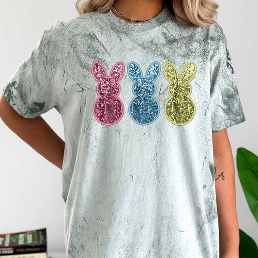 Faux Sequin Faux Embroidery Easter Bunnies DTF Transfer Film