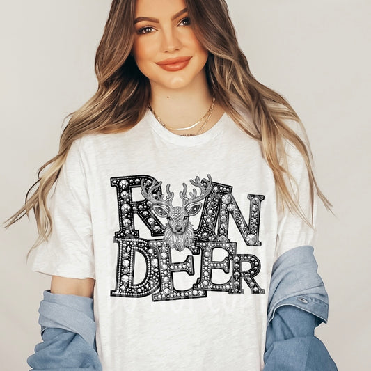 Reindeer - Faux Rhinestone Faux Embroidered DTF Transfer Film