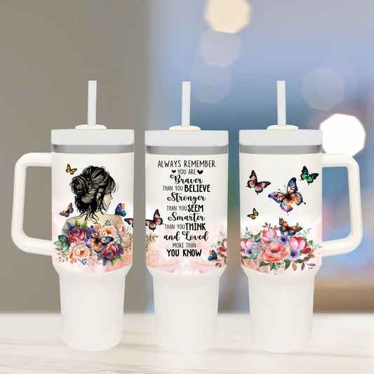 Stronger Quote Butterfly Girl - TOP - 40 oz Glass UV DTF Transfer Film
