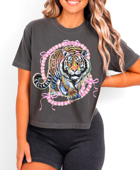 Pink pearls & Tiger DTF Transfer Film A055