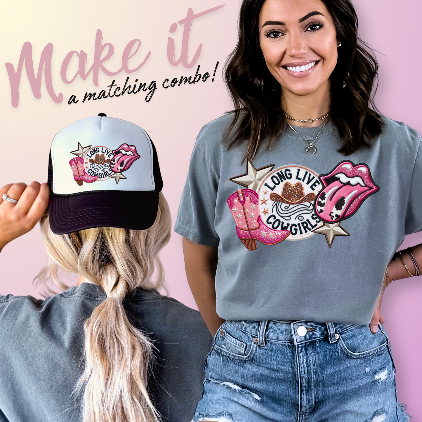 Faux Embroidery Long Live Cowgirls DTF Transfer Film - Create your own matching set