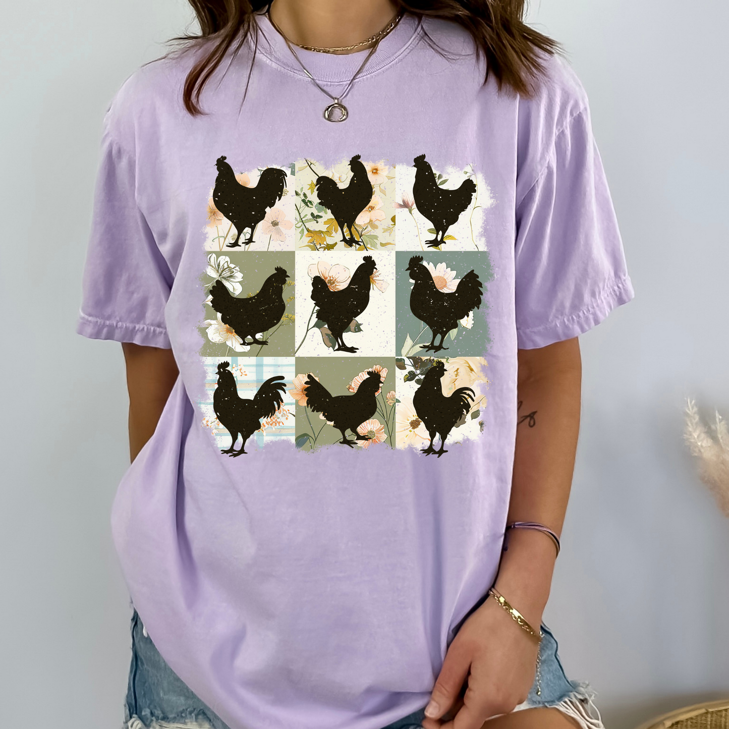 Chicken Floral Print DTF Transfer Film