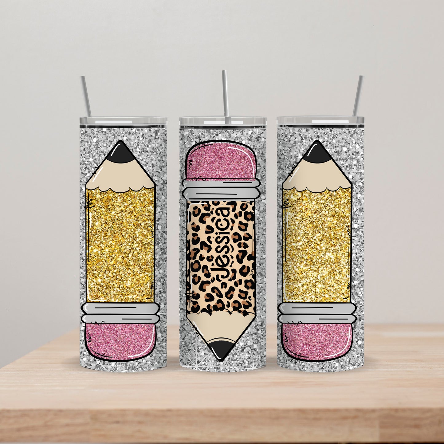 Glitter Pencil Tumbler with Name 20oz Straight Insulated Tumbler