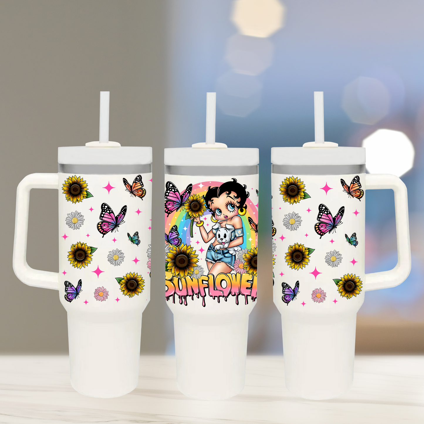 Rainbow sunflowers - TOP - 40 oz Glass UV DTF Transfer Film