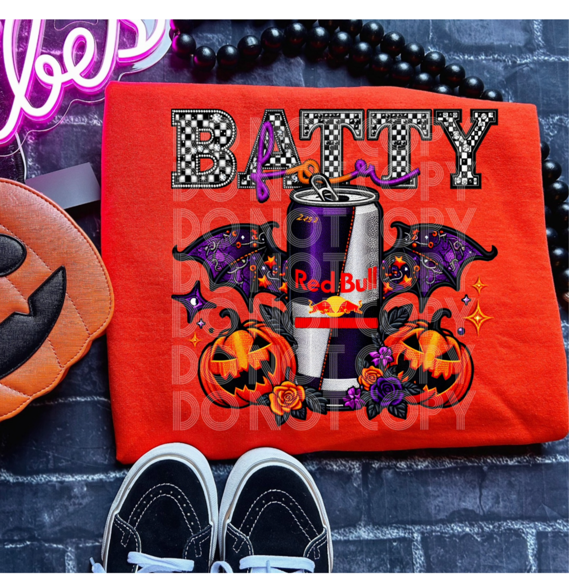 Halloween Batty drink Faux Embroidery DTF Transfer Film TE084