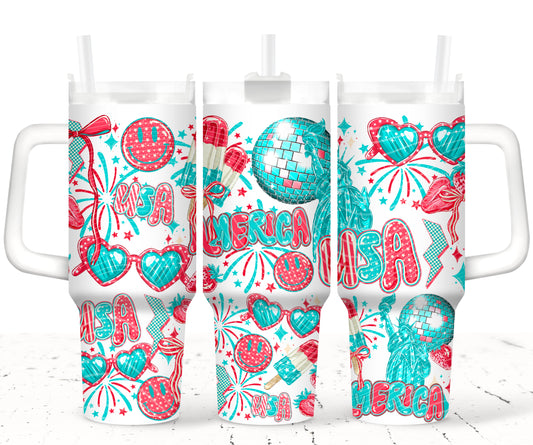 Patriotic USA - TOP & BOTTOM SET - 40 oz Tumbler UV DTF Transfer Film A055