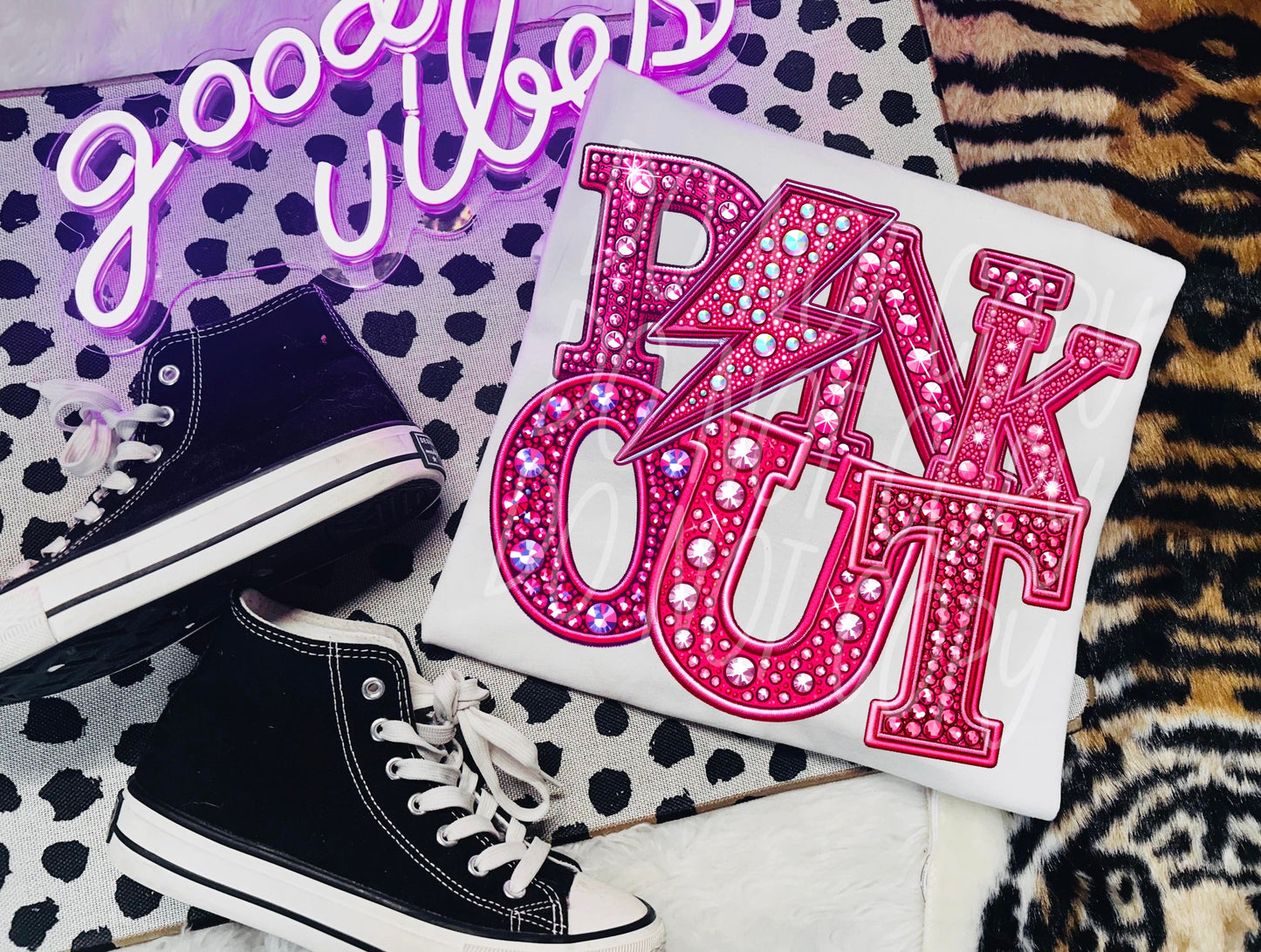 Pink Out - Faux Rhinestone Faux Embroidered DTF Transfer Film