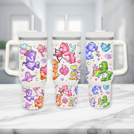 Valentine Colorful Cupid Bears - TOP & BOTTOM SET - 40 oz Tumbler UV DTF Transfer Film G124