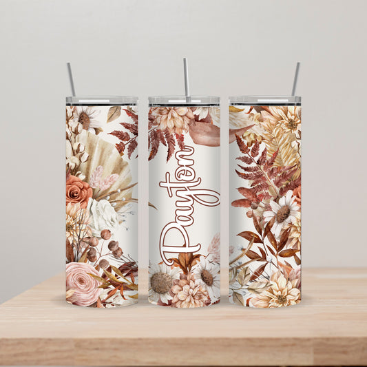 Boho Floral Tumbler with Name 20oz Straight Insulated Tumbler