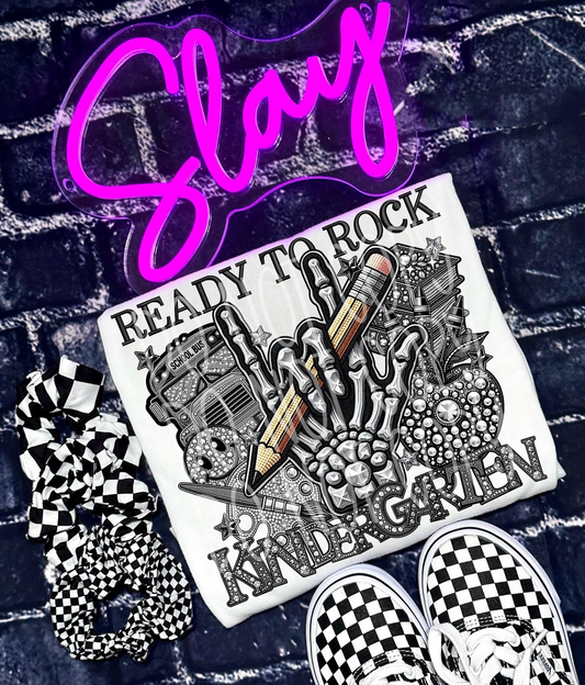 Kindergarten Grade - Faux Rhinestone Faux Embroidered DTF Transfer Film