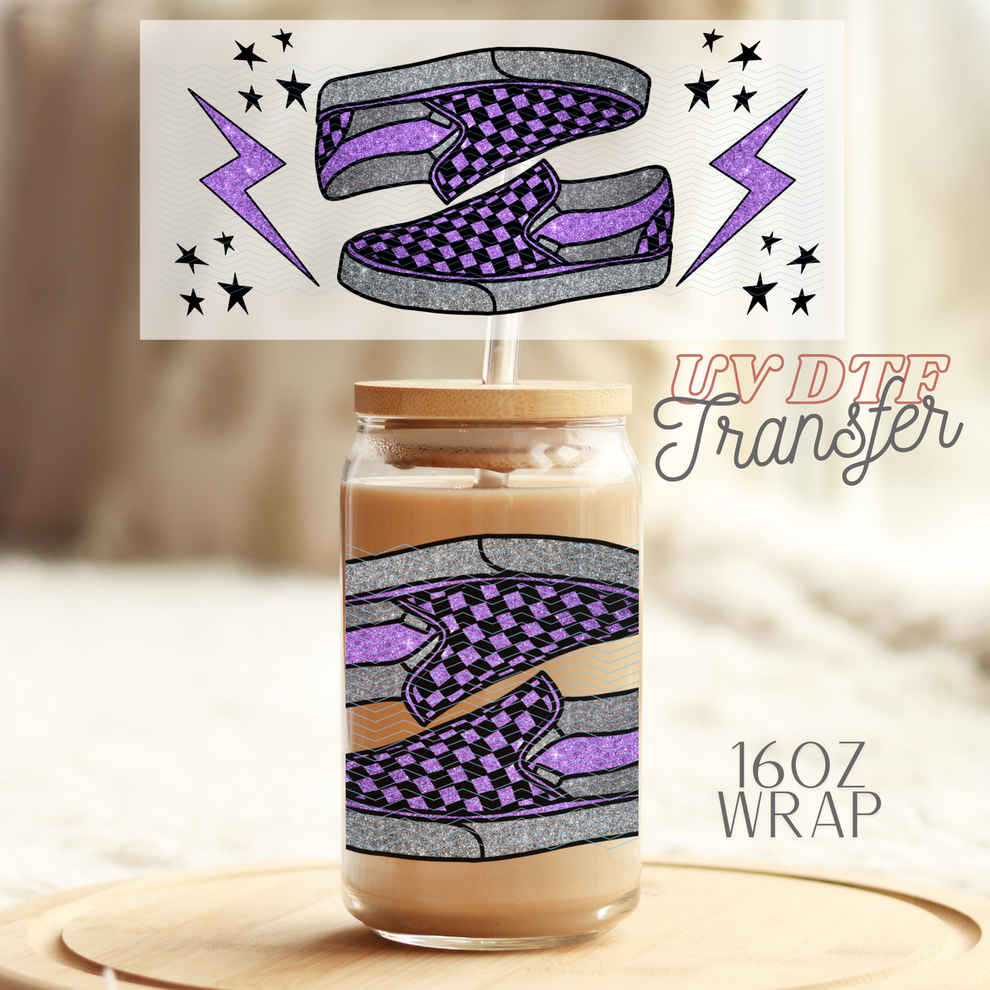 Purple checkered shoes - 16oz UV DTF Transfer Film