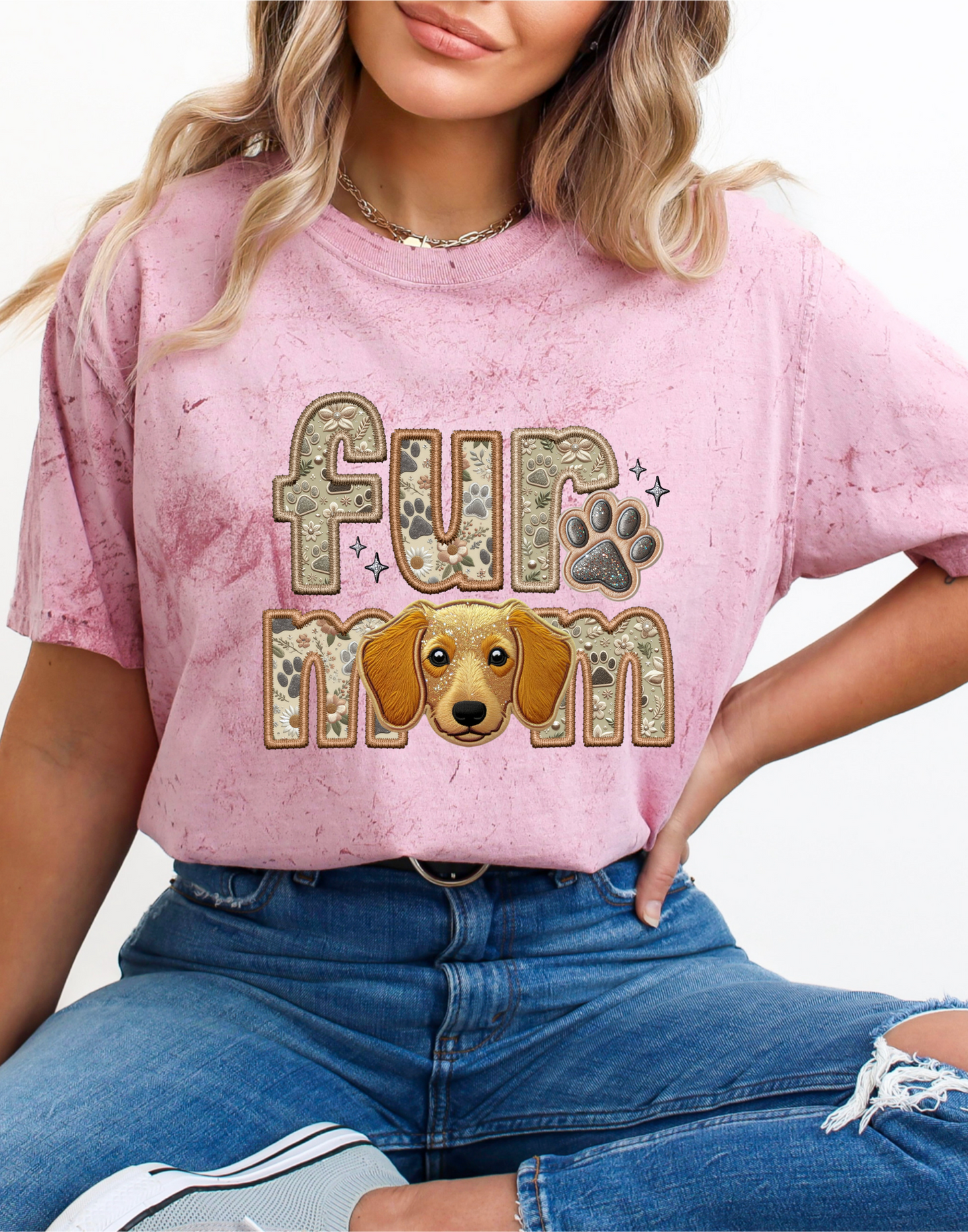 Dachshund Dog Mom Faux Fabric - Faux Embroidered DTF Transfer Film
