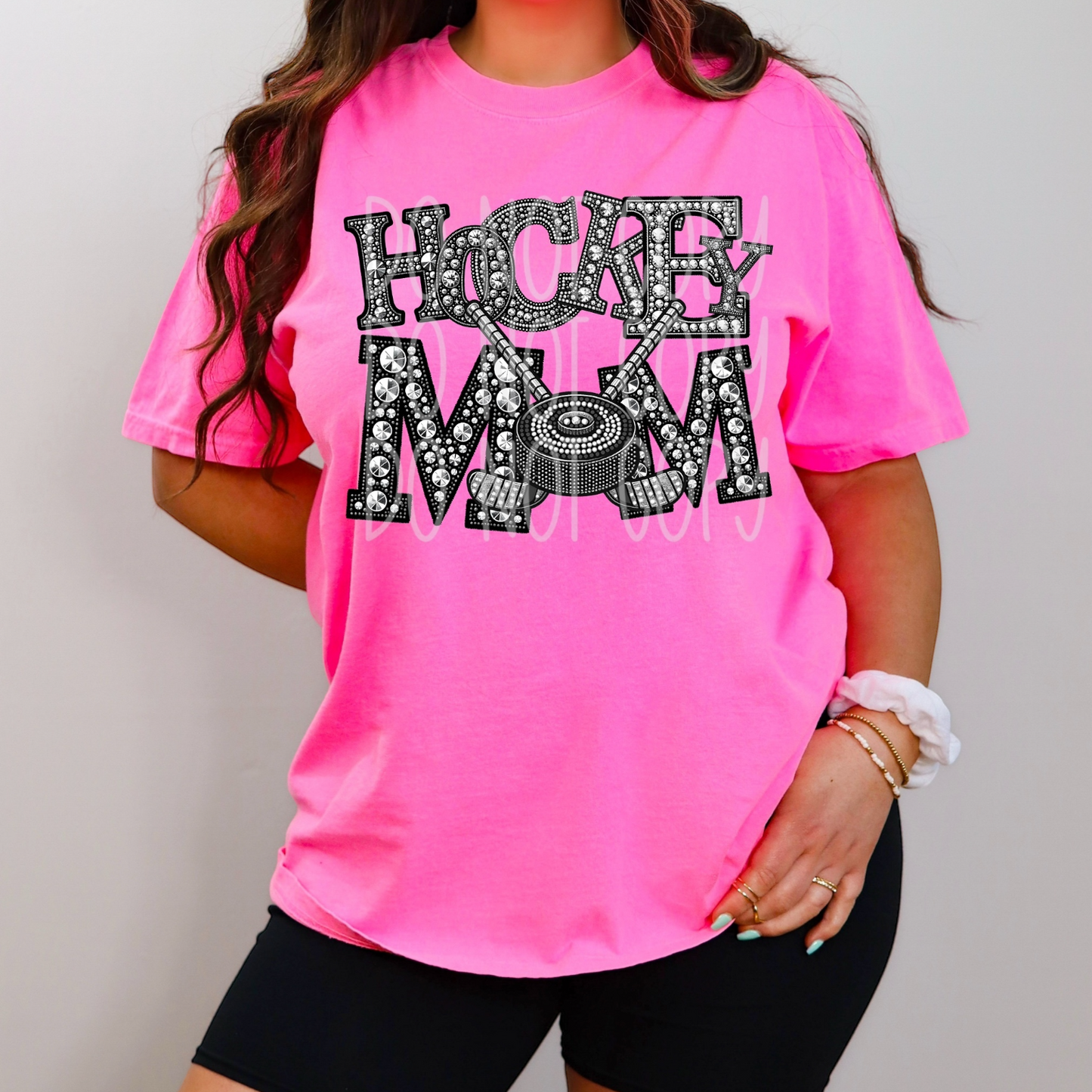 Hockey Mom - Faux Rhinestone Faux Embroidered DTF Transfer Film