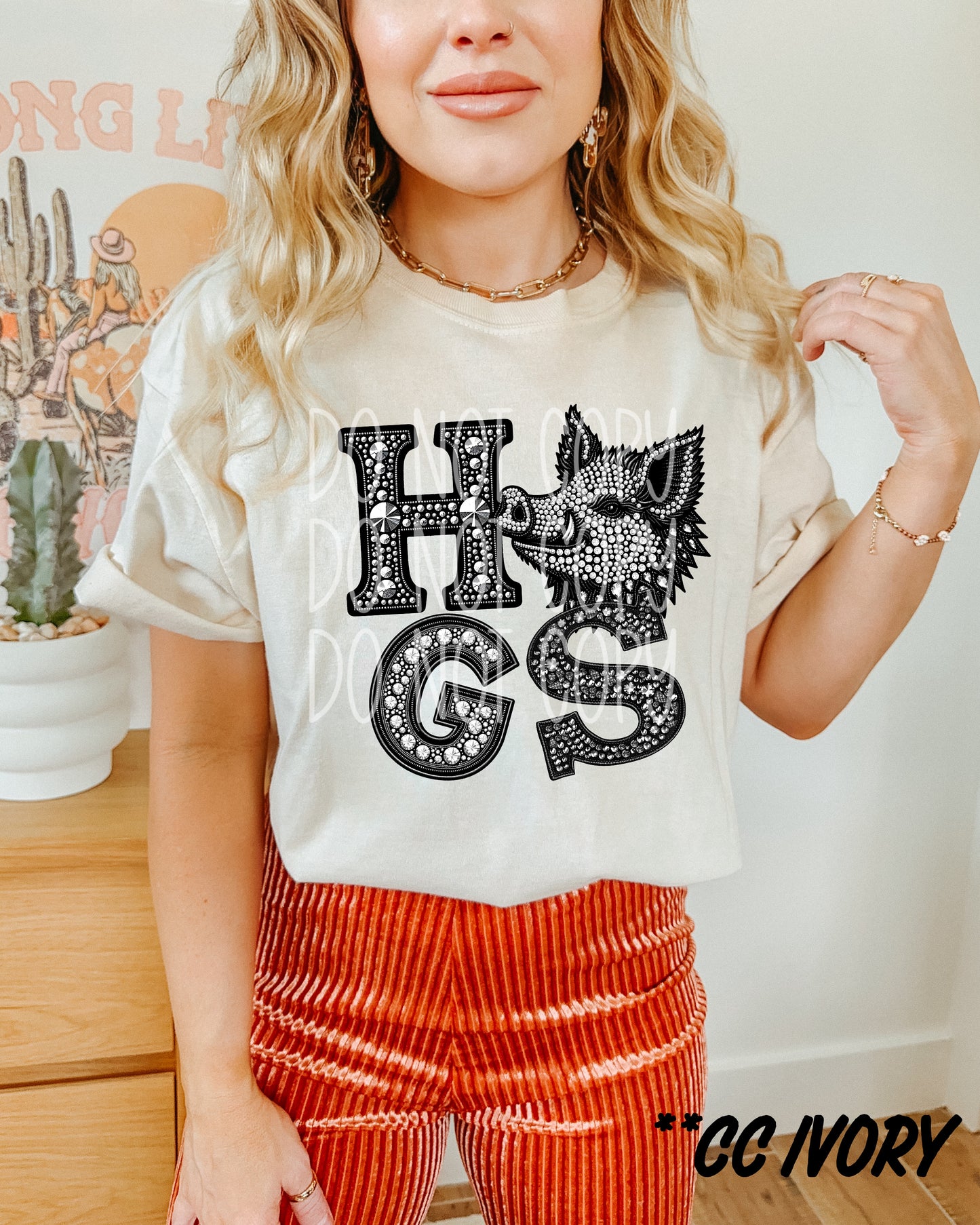 Sports Team Spirit - Hogs - Faux Rhinestone Faux Embroidered DTF Transfer Film