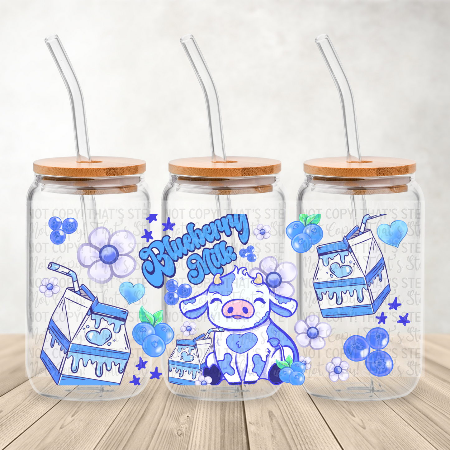 Blueberry Milk Cow 16oz UV DTF Transfer Film L035