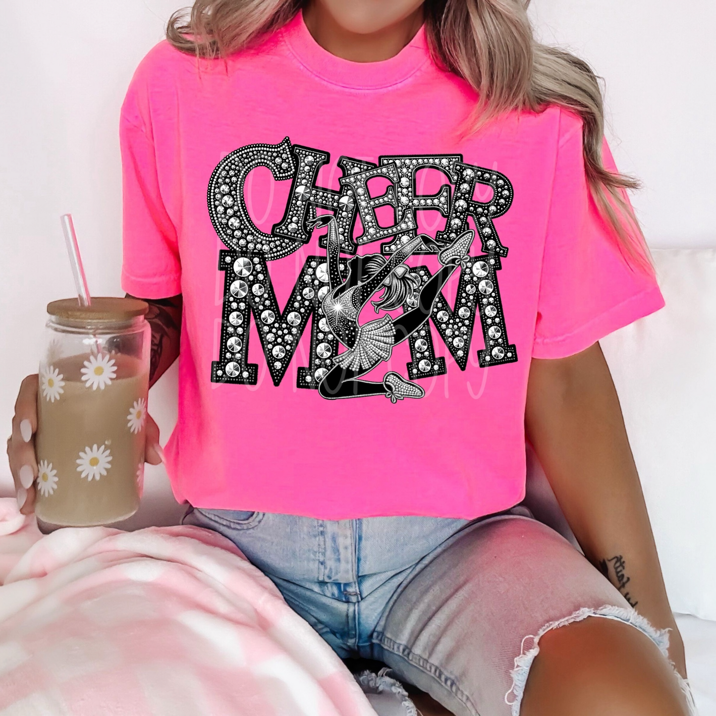 Cheer Mom - Faux Rhinestone Faux Embroidered DTF Transfer Film