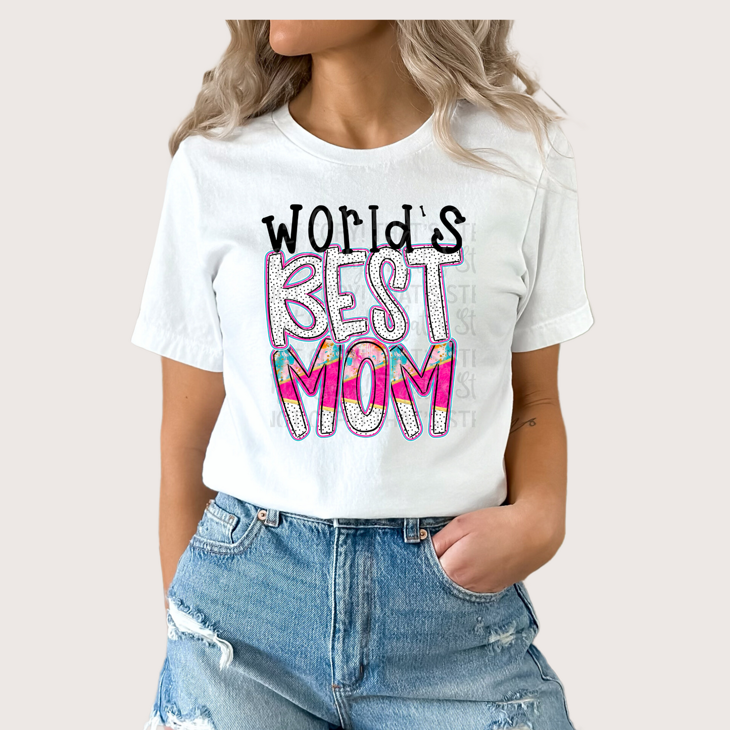 Pink Alpha Doodle Series - World’s Best Mom DTF Transfer Film IH035