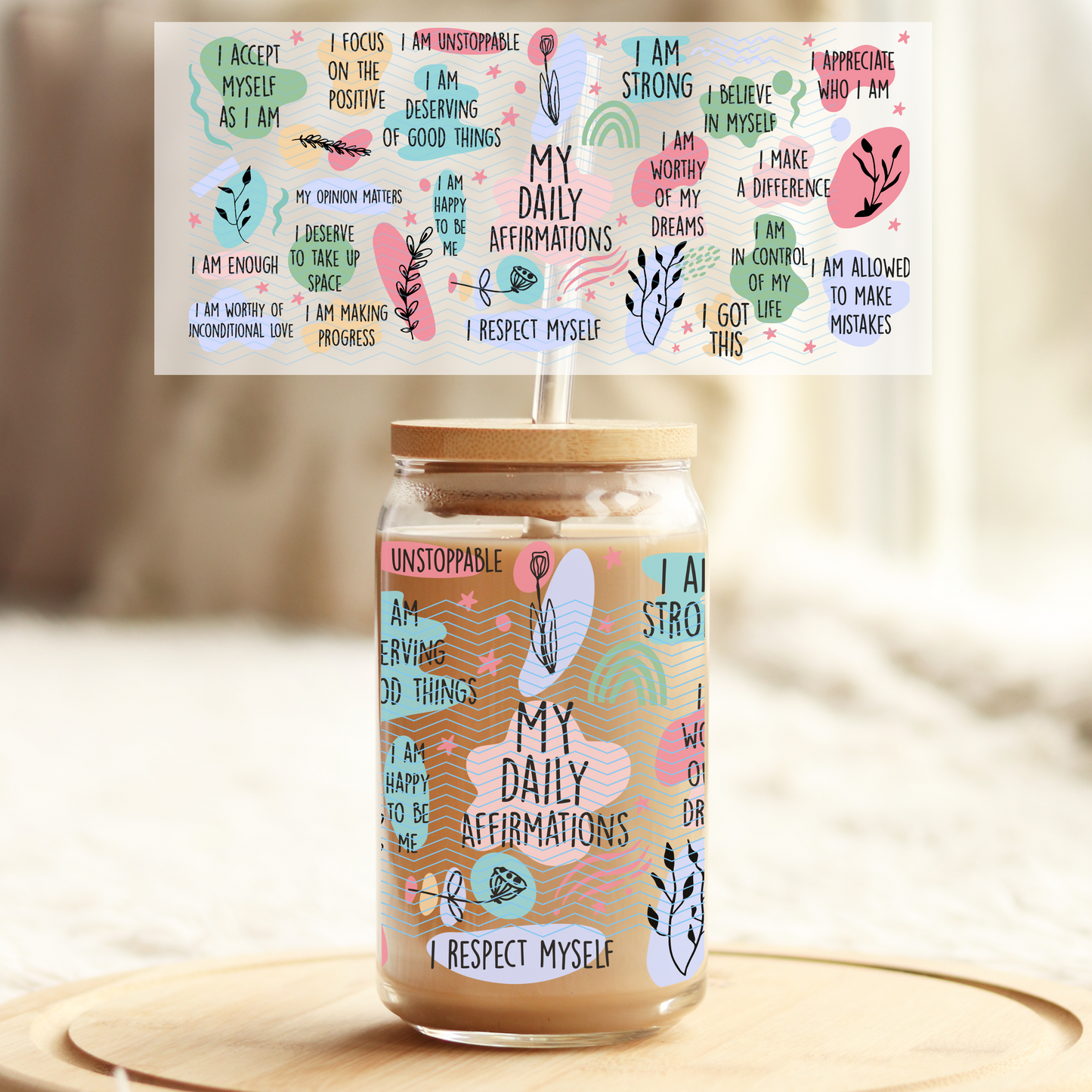 My Daily Affirmations - 16oz Glass UV DTF Transfer Film